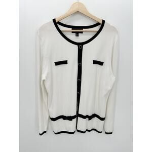 Marble Sweater Cardigan Top Women Size 14 Black White Bow Button Viscose Stretch